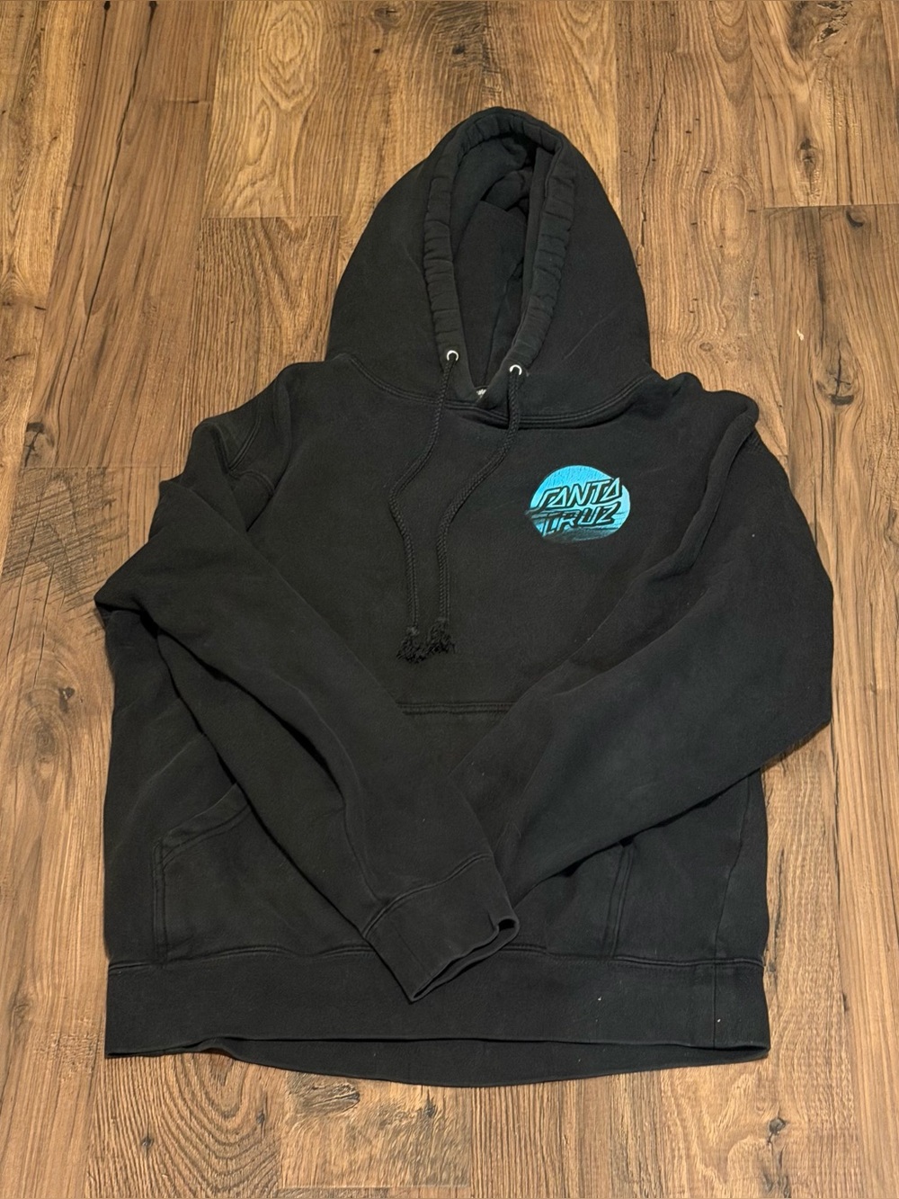 Black Santa Cruz Hoodie with Blue Ocean Shore Design